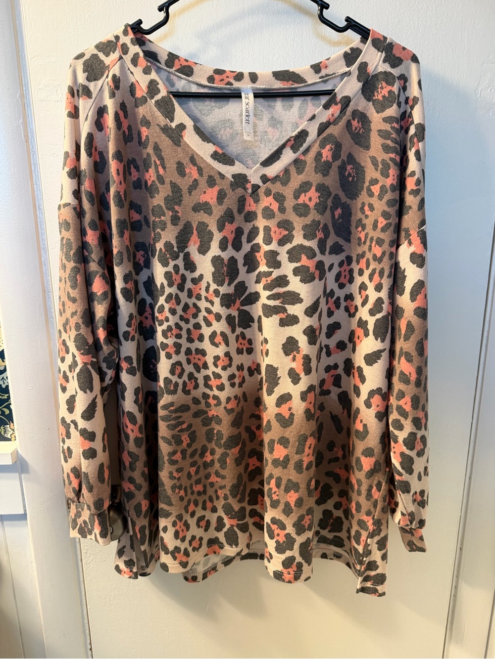 Scarlett Blush and Taupe Leopard V-Neck Sweatshirt
